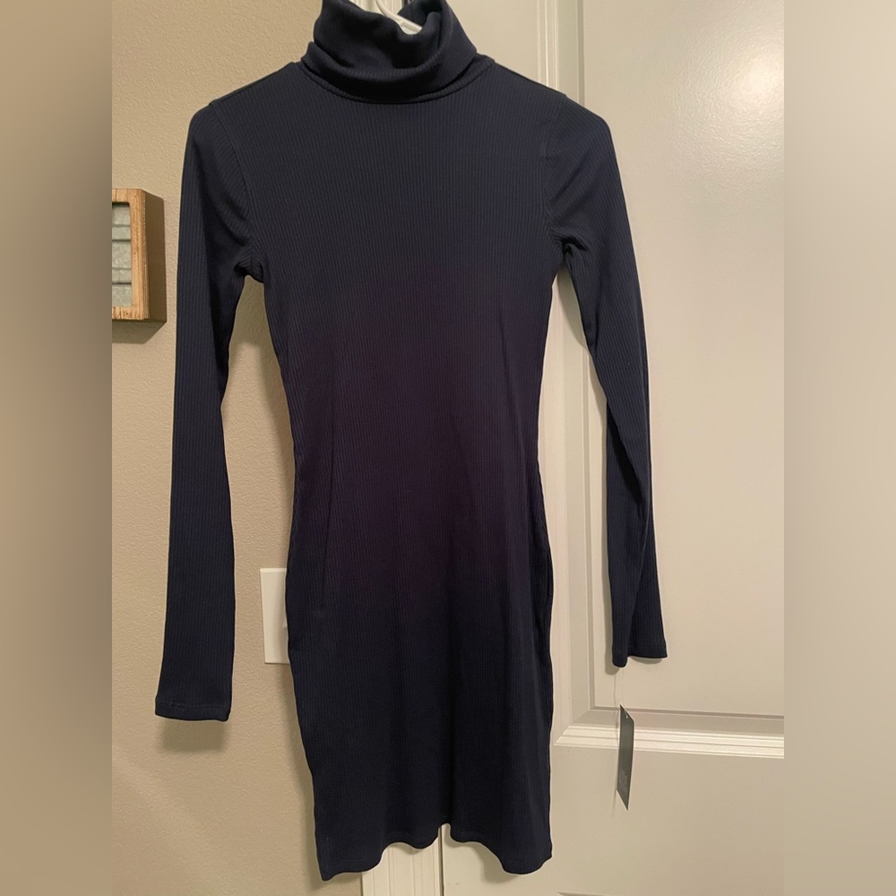 Turtleneck ribbed bodycon dress